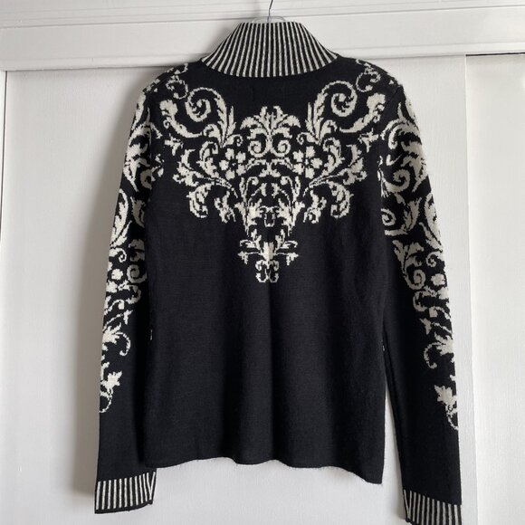 Icelandic Design Floral Cardigan Sweater Wool Full Zip Size S  Black Tan Nordic - Picture 15 of 16